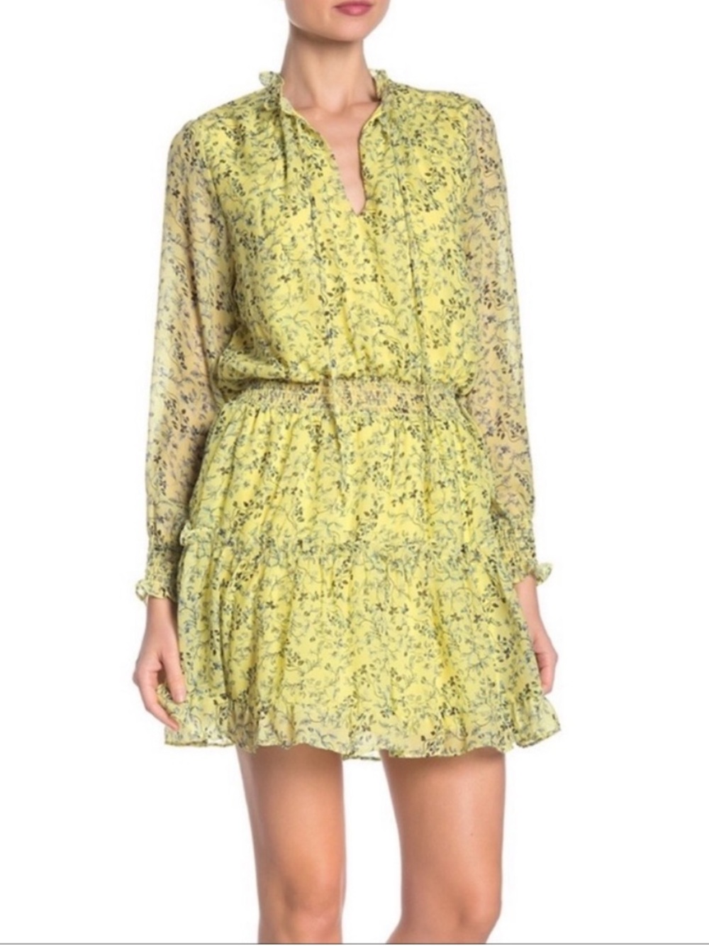 NWT NSR Napean Sea Rd Emma Yellow Floral Ruffle Mini Dress Large